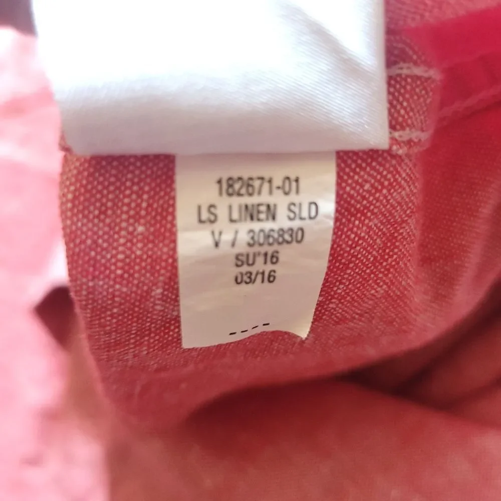 Banana Republic Red Linen/Cotton Button-Up Long-Sleeve Shirt Men's Medium